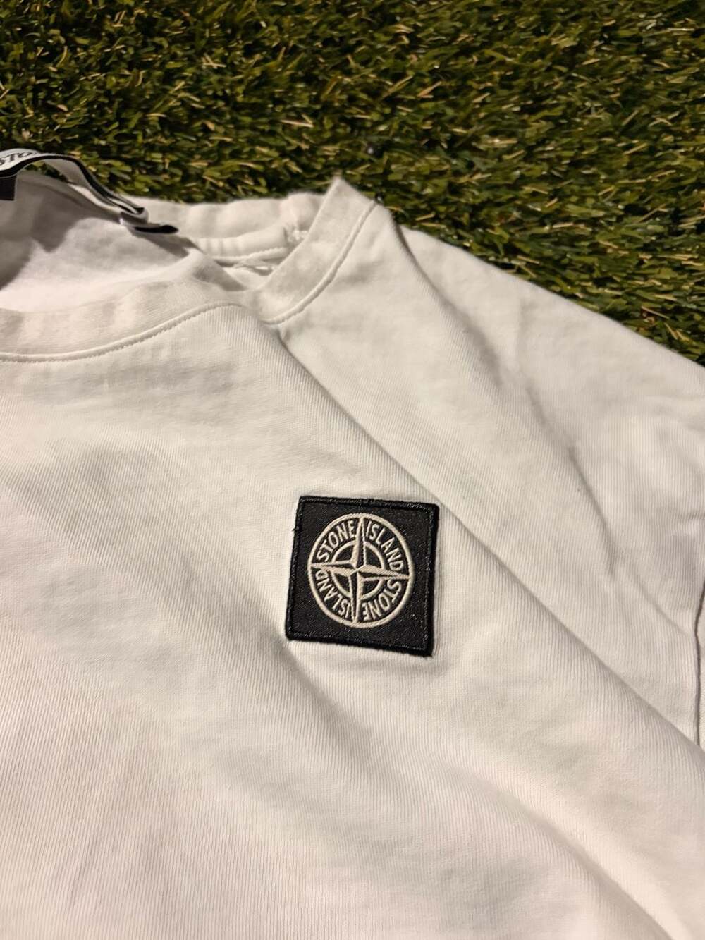 Stone Island Long Sleeve Compass Patch Crewneck T-Shirt White
